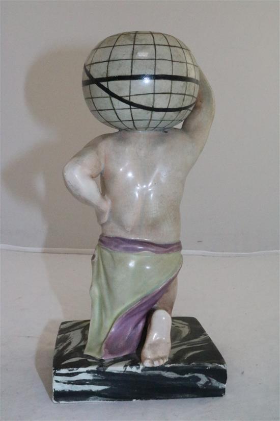 A Enoch Wood type pearlware figure of Atlas supporting a globe on his shoulder, c.1810, 24cm (9.5in.), restorations
